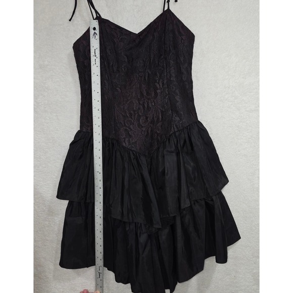 WB by Diamond Black Lace Bodice Tiered Ruffle Skirt Party Dress Bolero Set Sz 14 - Picture 14 of 16